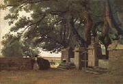 Jean Baptiste Camille  Corot A Gate Shaded by Trees also called Entrance to the Chateau Breton Landscapee (mk05) oil painting reproduction